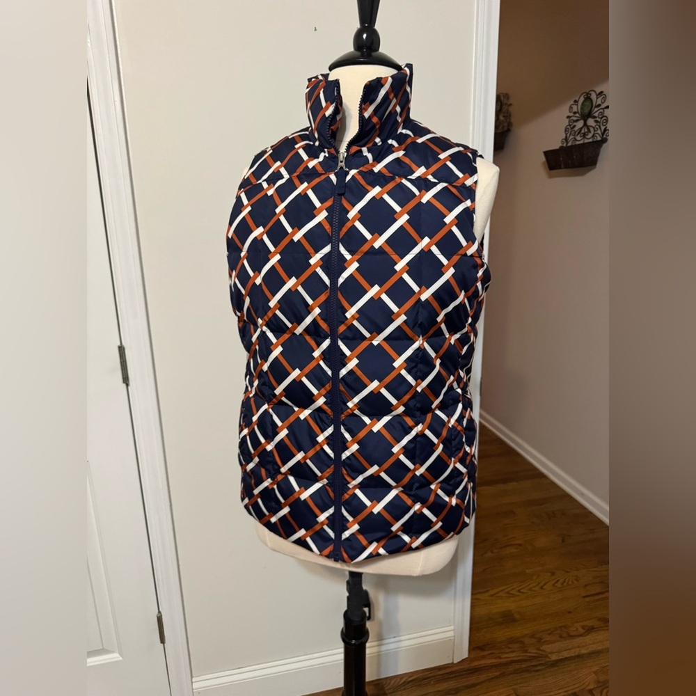 Lands' End Navy and Orange Puffer Vest